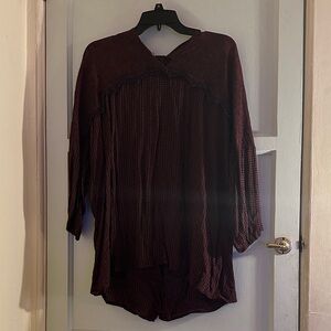 XCVI Burgundy Blouse with Textured Design